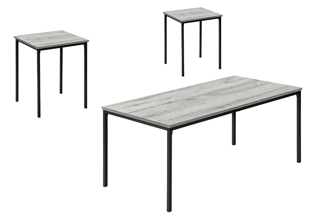 Table Set, 3pcs Set, Coffee, End, Black Metal, Grey Laminate, Contemporary, Modern