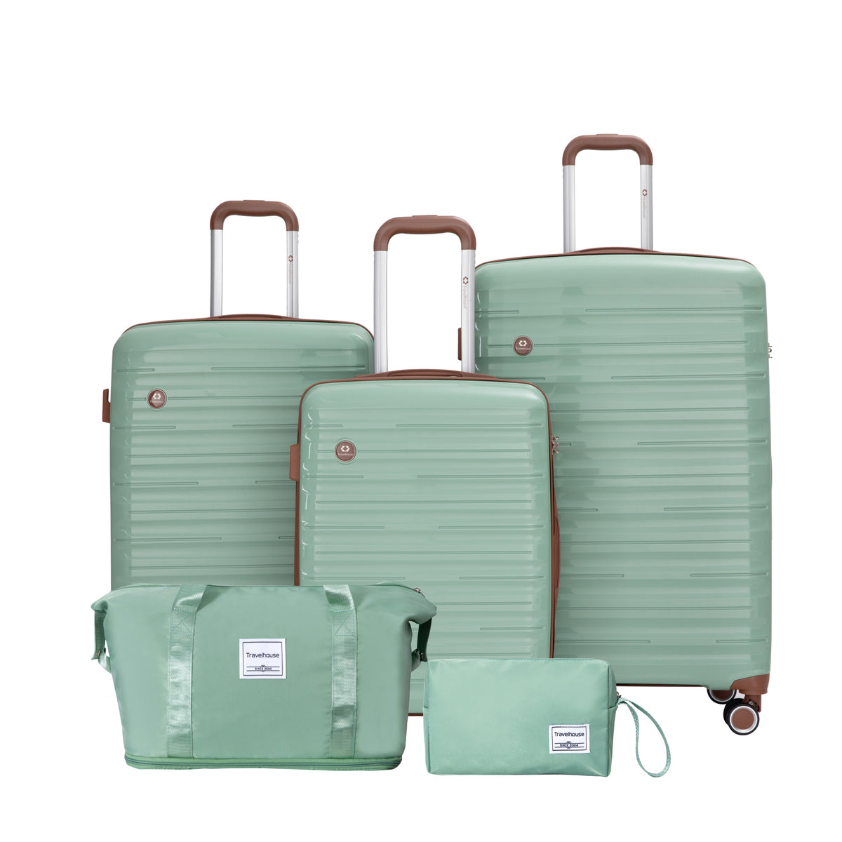 5-Piece Set (20'24'28 +a travel bag and a toiletry bag) ,PP Hardshell Carry on Luggage Set with TSA Lock Carry On Suitcase Luggage Durable Suitcase Color GREEN.