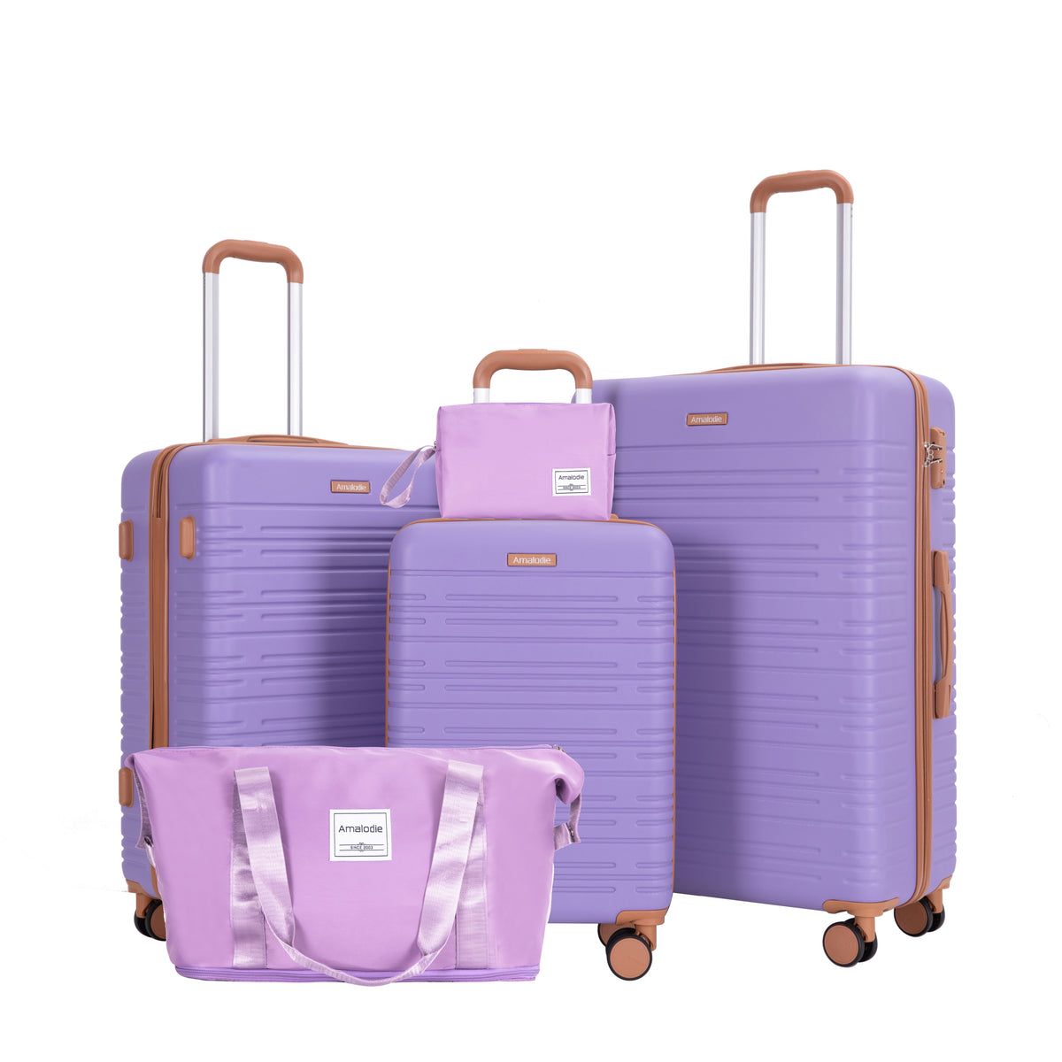 5-Piece Set (20'24'28 +a travel bag and a toiletry bag) ,Hard Case Spinner Wheels ABS Luggage Sets with TSA Lock Carry On Suitcase Luggage Durable Suitcase Color Matching Lilac