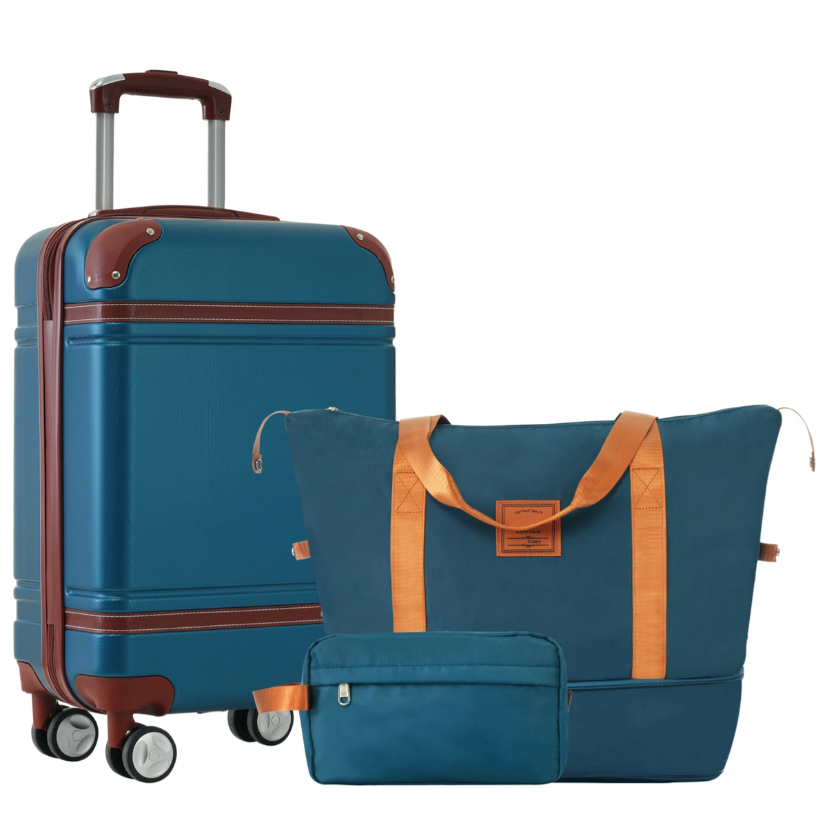 Hardshell Luggage Sets with Bags Carry-on Suitcase Double Spinner Wheels with TSA Lock ,Single Vintage Luggage 20 IN,Blue