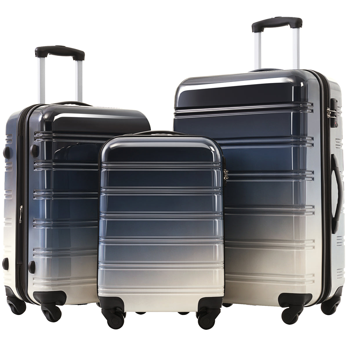 Hardshell Luggage Sets 3 Piece Gradient Color Expandable Suitcase with Spinner Wheels and TSA Lock Lightweight 20' 24' 28' Available,Gradient Black
