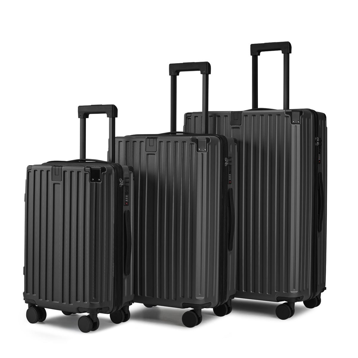 Graphite 3-Piece ABS Hardside Luggage Set, Multifunctional Travel Suitcases with Foldable Cup Holder & Detachable Spinner Wheels