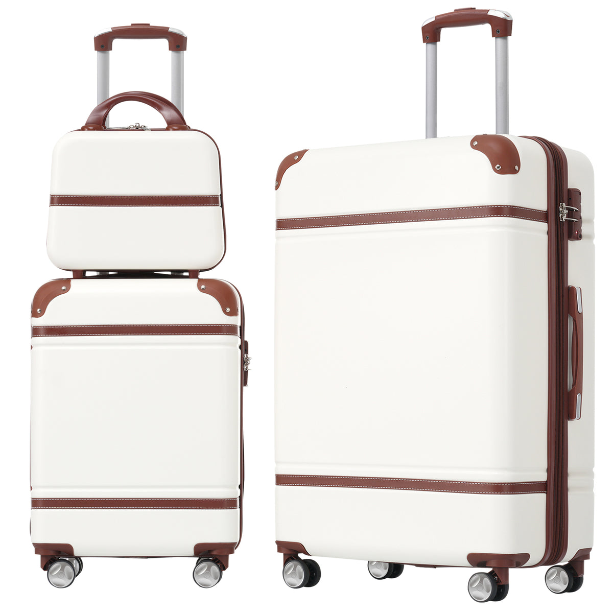 Hardshell Luggage Sets 3 Pieces 20'+28' Luggages and Cosmetic Case Spinner Suitcase with TSA Lock Lightweight,White