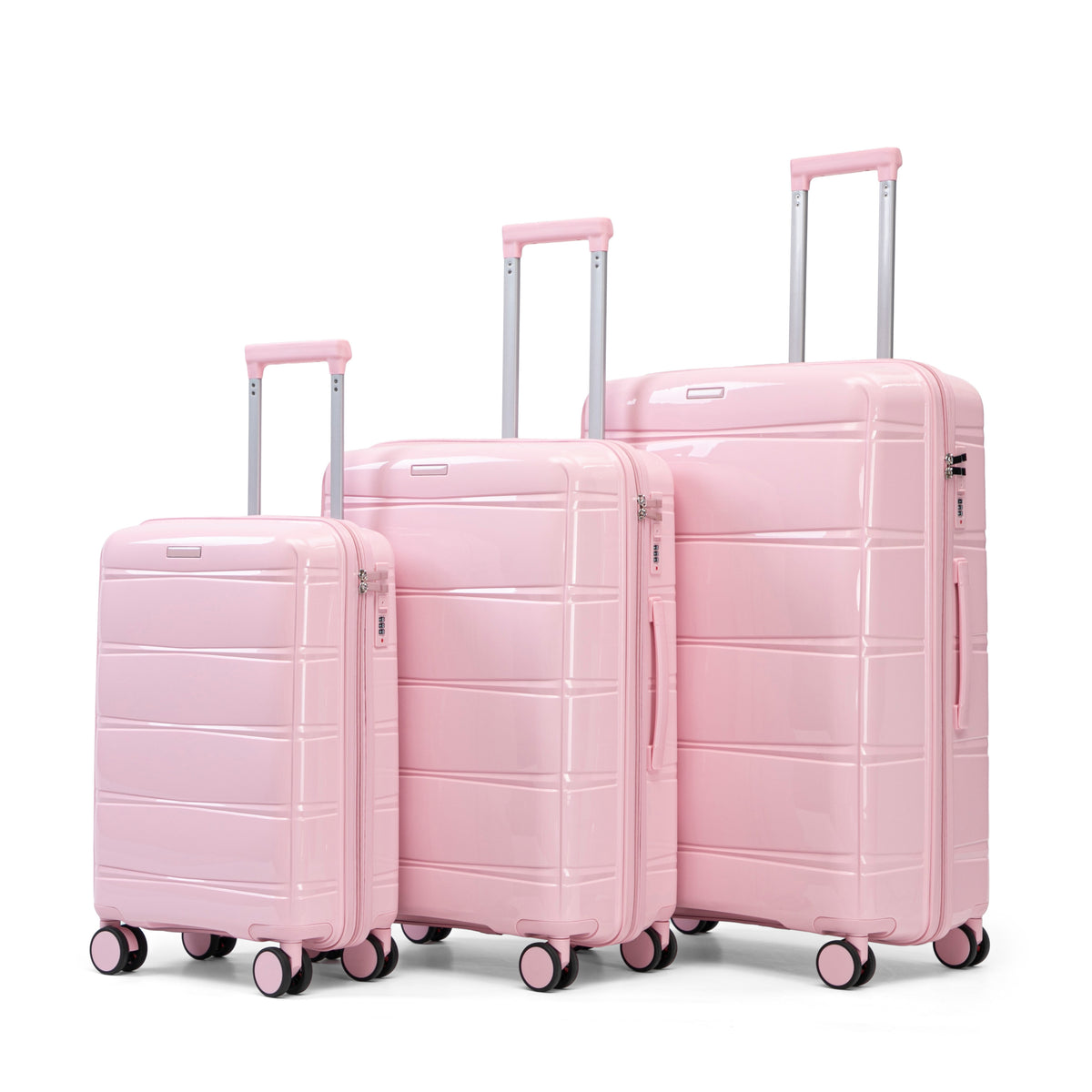 20'/24'/28' 3 pcs/set in PP Luggage with Iron Telescopic Handle, Spinner Wheels & Combination Lock, Large Capacity Travel Trunk Set (Pink)