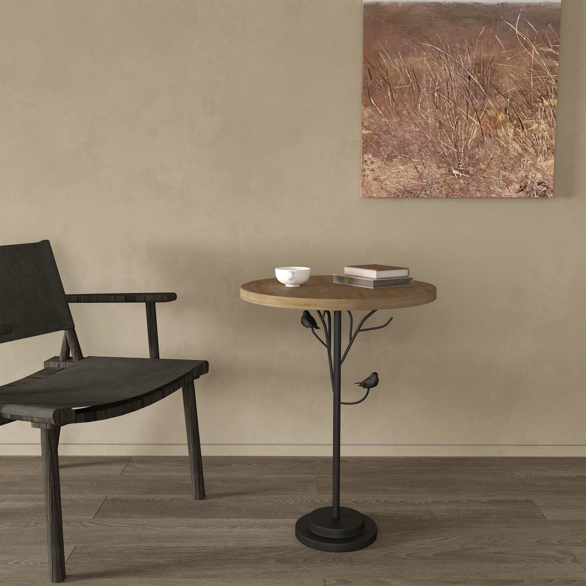 Round Side Table, Small Drink Table for Small Spaces, Modern Accent End Table Coffee Table with Metal Leg for Living Room, Bedroom, Corners, and Office (Natural)