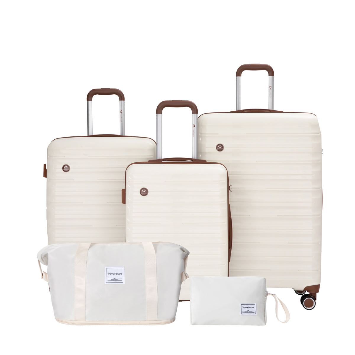 5-Piece Set (20'24'28 +a travel bag and a toiletry bag) ,PP Hardshell Carry on Luggage Set with TSA Lock Carry On Suitcase Luggage Durable Suitcase Color WHITE.