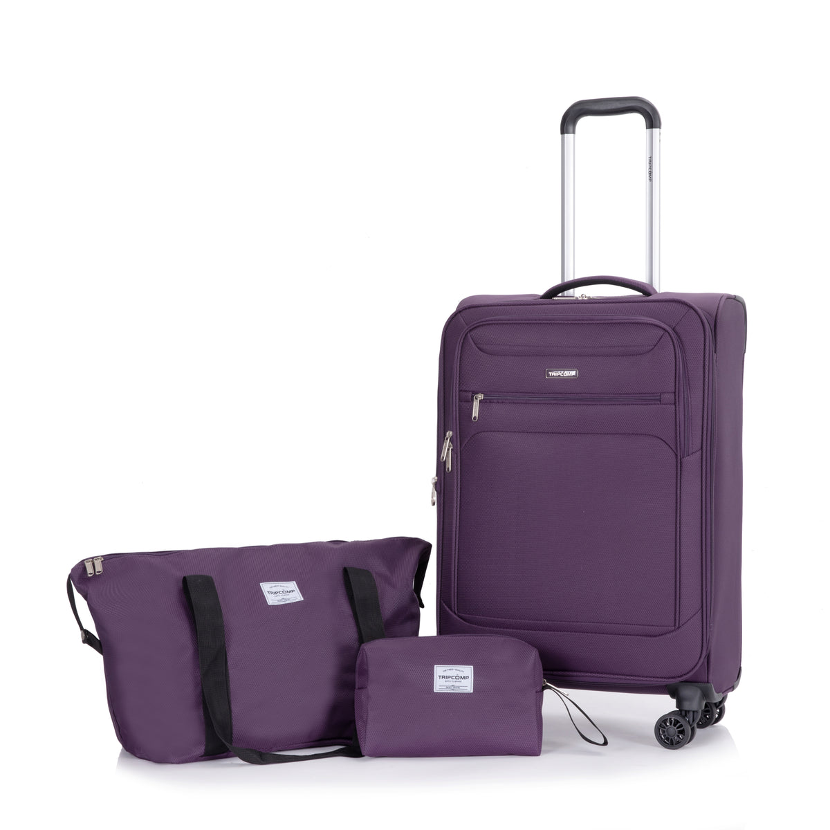 3-Piece Set (18/Travelbag/toiletry bag) ,Softshell Suitcase Spinner Wheels Terylene Polyester Luggage Sets Carry On Suitcase Luggage Lightweight Durable Suitcase PURPLE