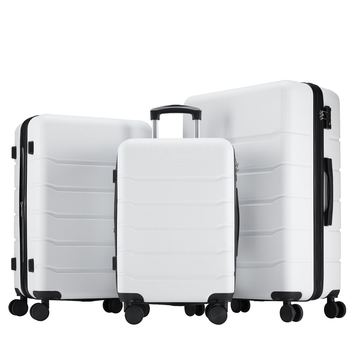Hard sided expand suitcase with rotating wheels, TSA lock, retractable handle, White, 3P