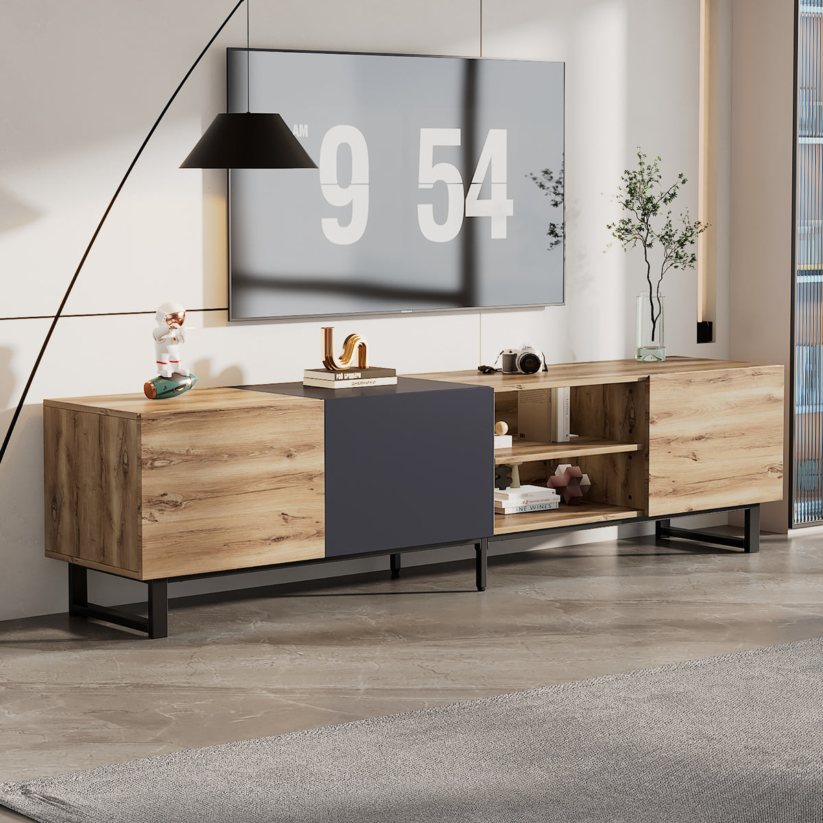 Modern TV with 3 Cabinets& Open Shelves, Color-matching Media Console Table for TVs up to 80'', Entertainment Center with Drop Down Door for Living Room, Bedroom, Home Theatre