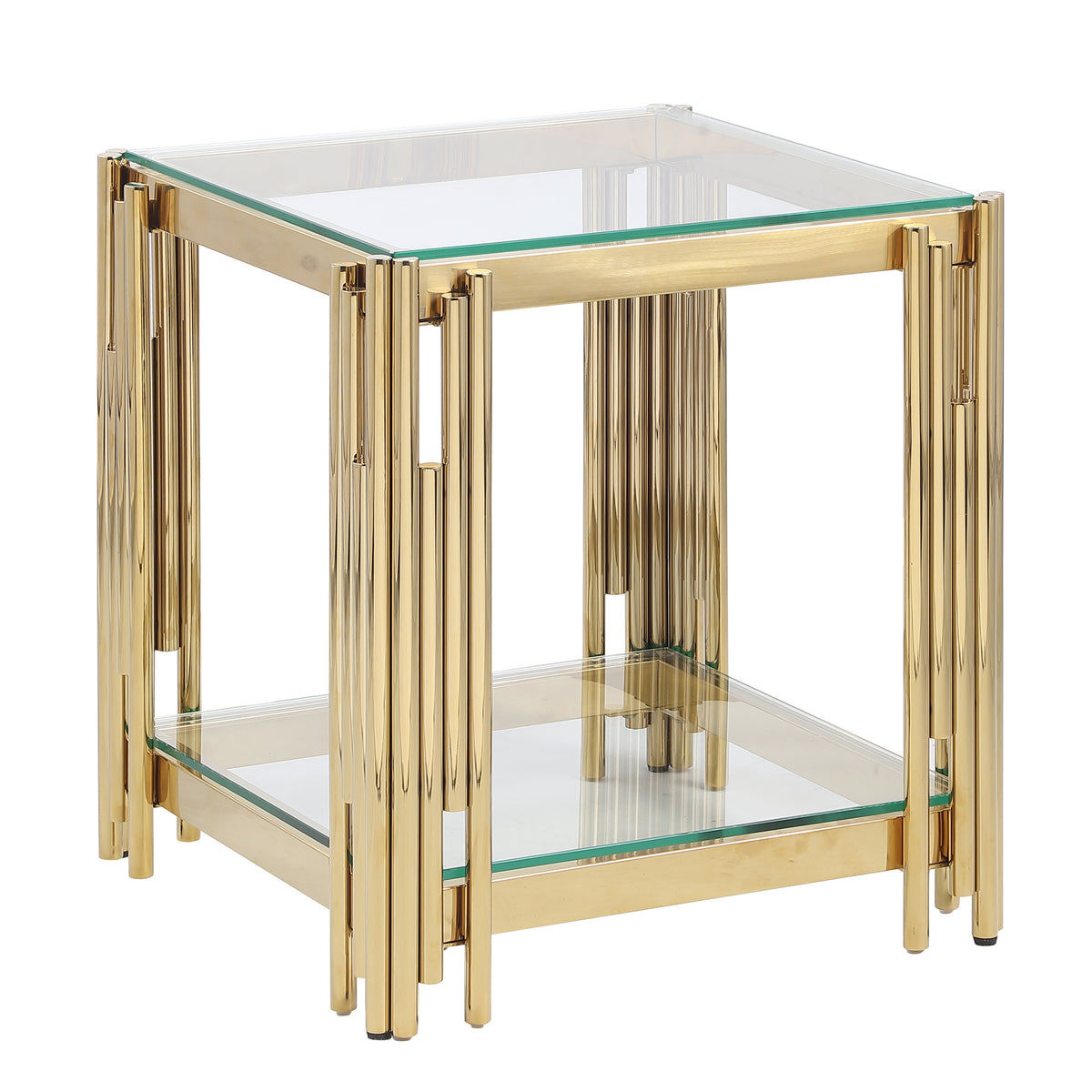 Woker Furniture 20' Wide Square End Table with Glass Top, Golden Stainless Steel Tempered Glass Coffee Table for Living Room&Bed Room