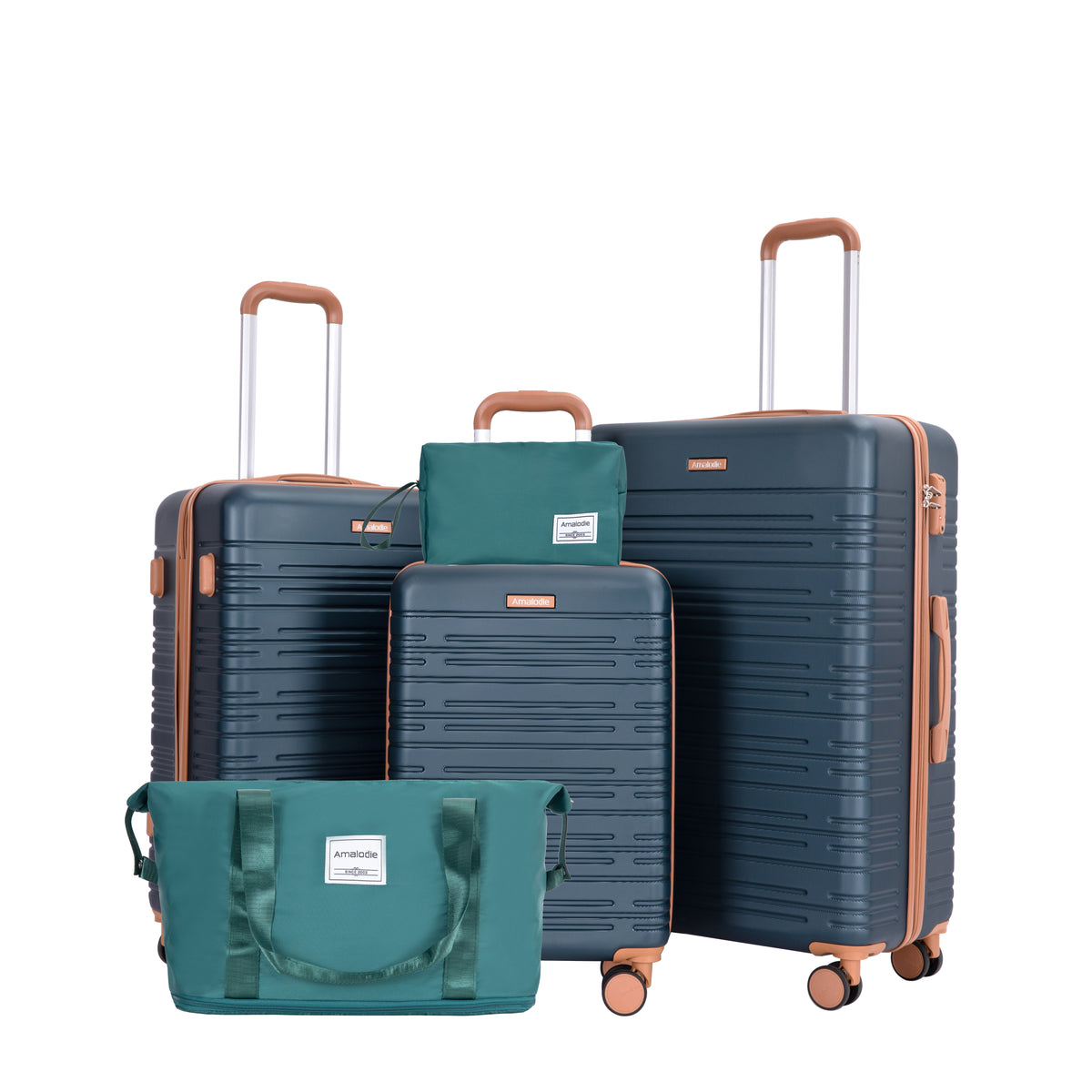 5-Piece Set (20'24'28 +a travel bag and a toiletry bag) ,Hard Case Spinner Wheels ABS Luggage Sets with TSA Lock Carry On Suitcase Luggage Durable Suitcase Color Matching DARK GREEN.