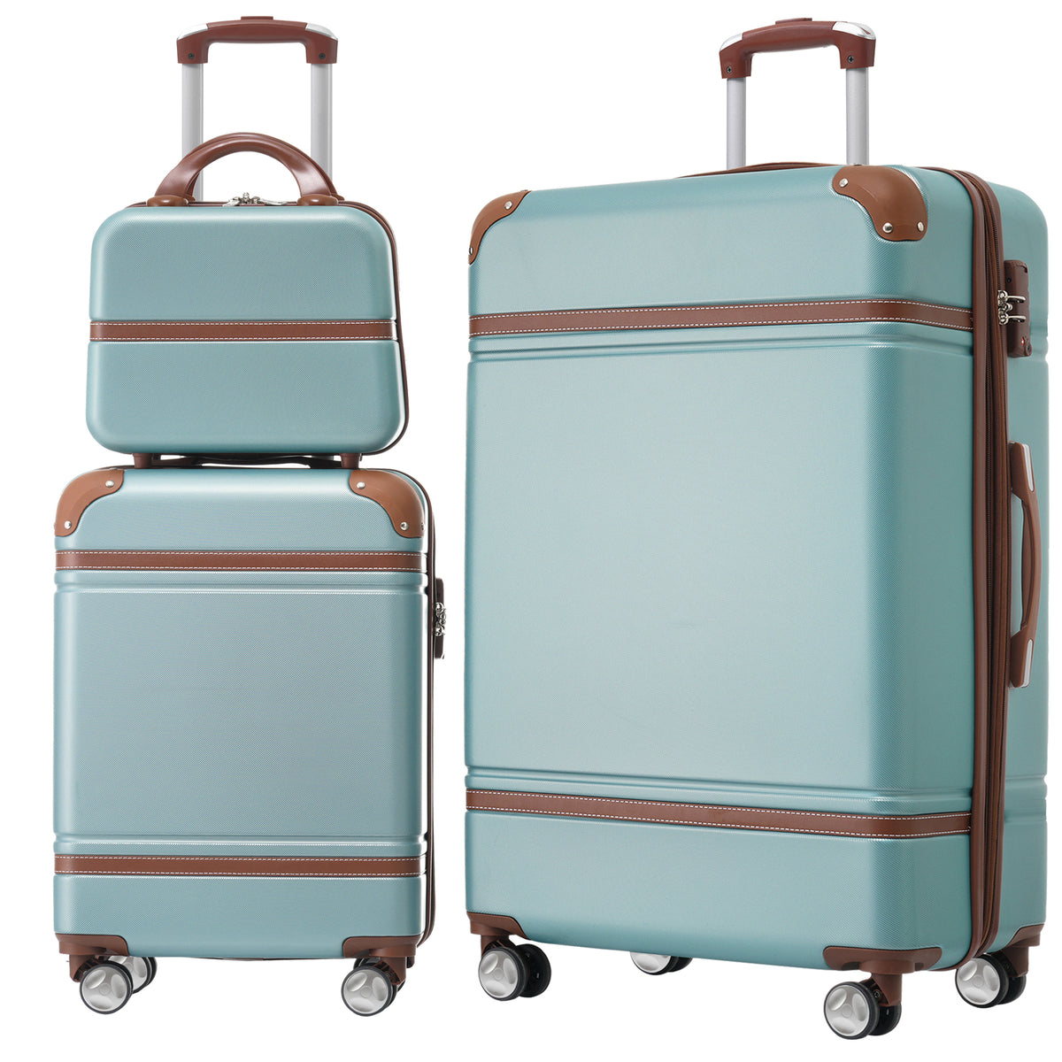 Hardshell Luggage Sets 3 Pieces 20'+28' Luggages and Cosmetic Case Spinner Suitcase with TSA Lock Lightweight,Green