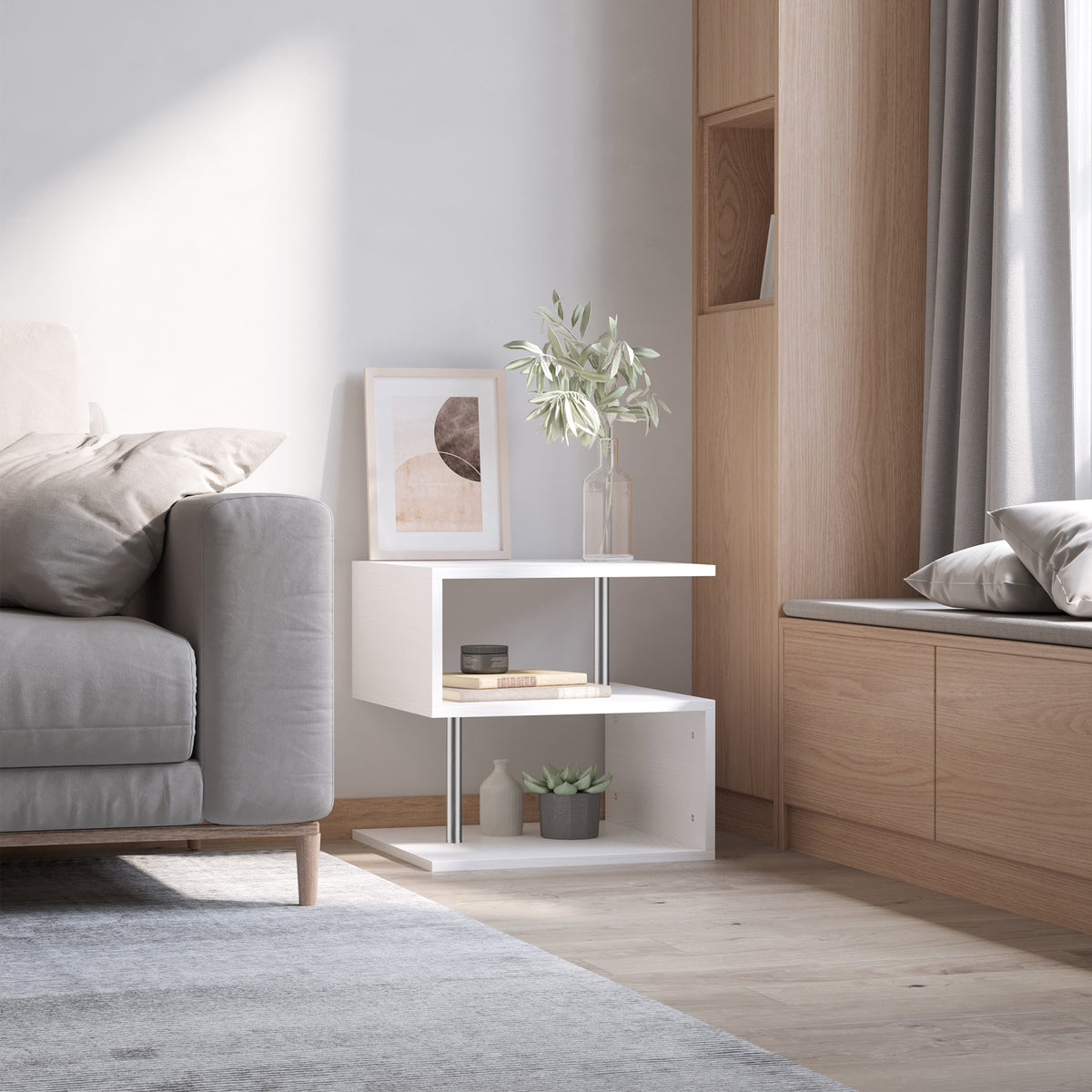 DFW Coffee Tables for Living Room Modern Black Coffee Table with S-Shaped 3 Tiers Open Storage Shelf Matte Center Sofa Tea Table for Home Office Furniture white 19.70' Tall