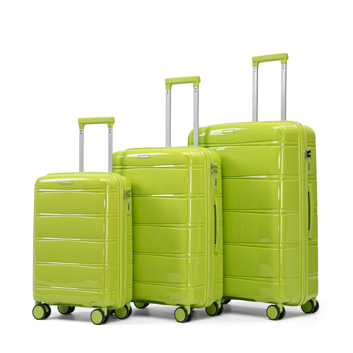 20'/24'/28' 3 pcs/set in PP Luggage with Iron Telescopic Handle, Spinner Wheels & Combination Lock, Large Capacity Travel Trunk Set (Green)