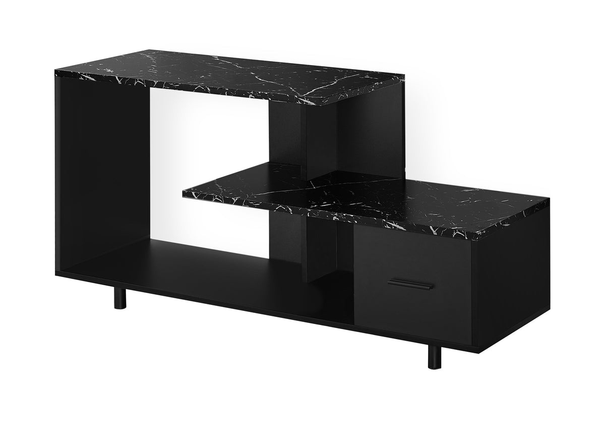 Tv Stand, 48 Inch, Console, Media Entertainment Center, Storage Drawer, Living Room, Bedroom, Black Marble Look Laminate, Contemporary, Modern