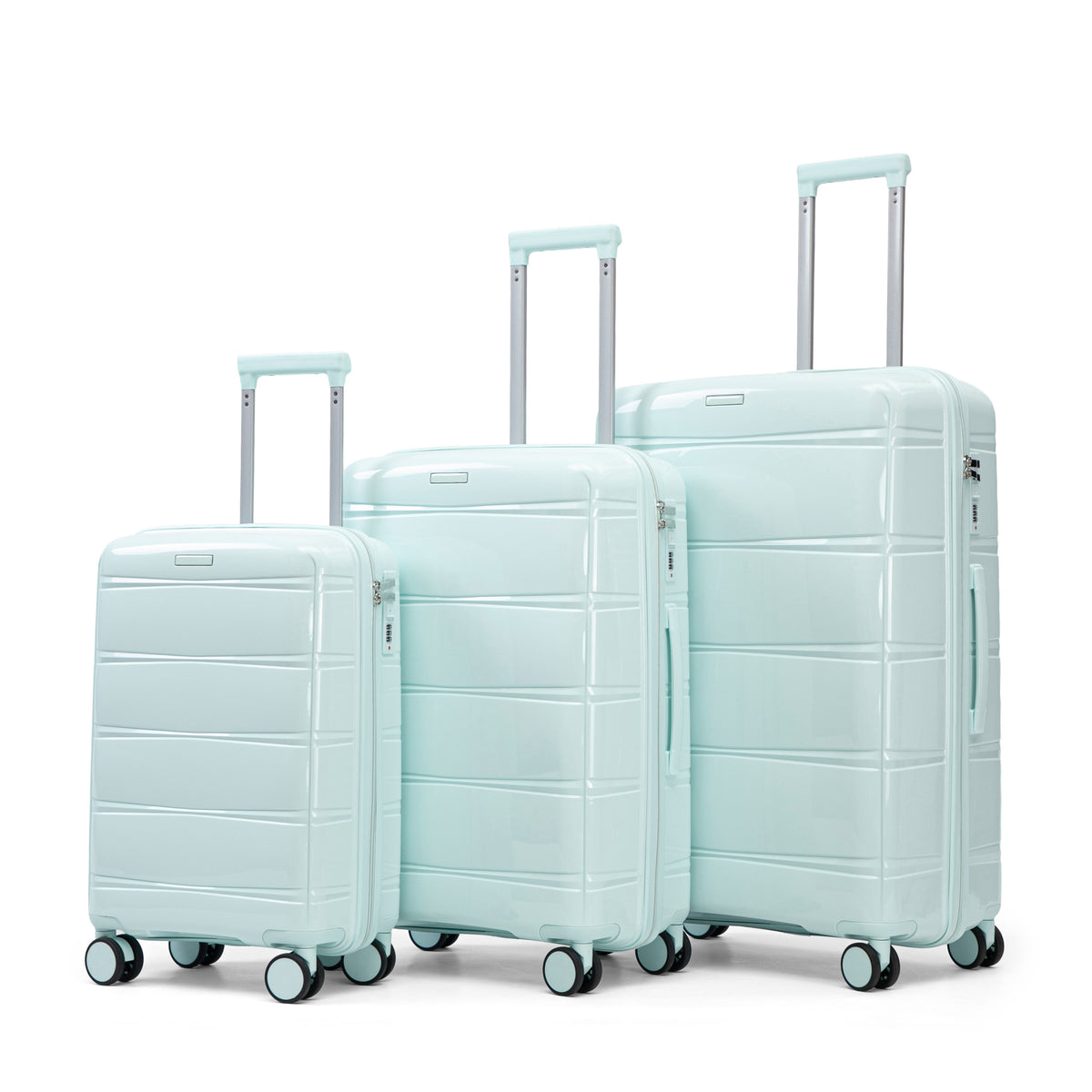 20'/24'/28' 3 pcs/set in PP Luggage with Iron Telescopic Handle, Spinner Wheels & Combination Lock, Large Capacity Travel Trunk Set (Mint Green)