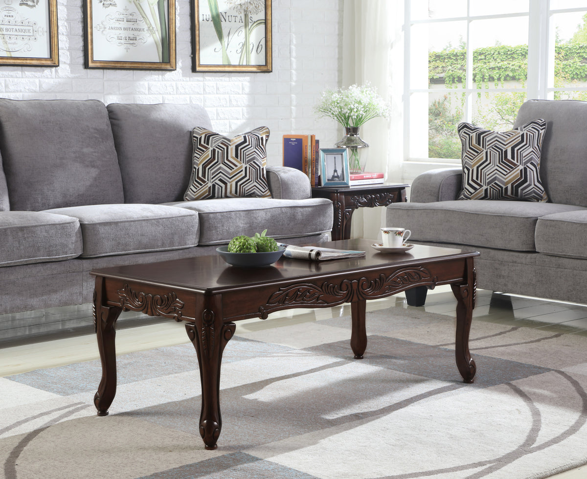 Traditional Ornate Detailing Dark Cherry Finish Wood Coffee Table