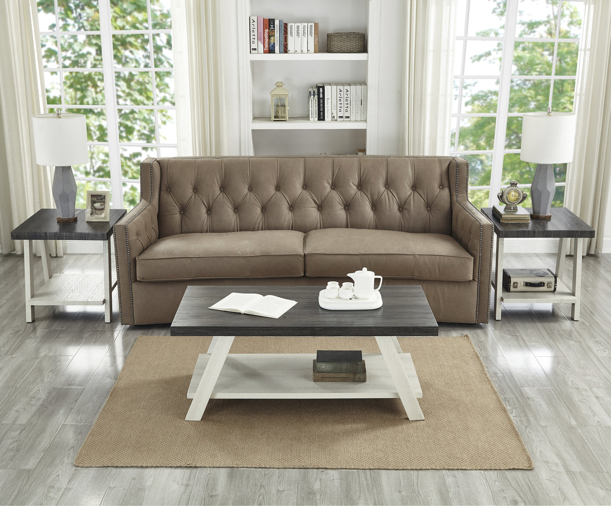 Athens Contemporary 3-Piece Wood Shelf Coffee Table Set in Weathered Charcoal and Beige