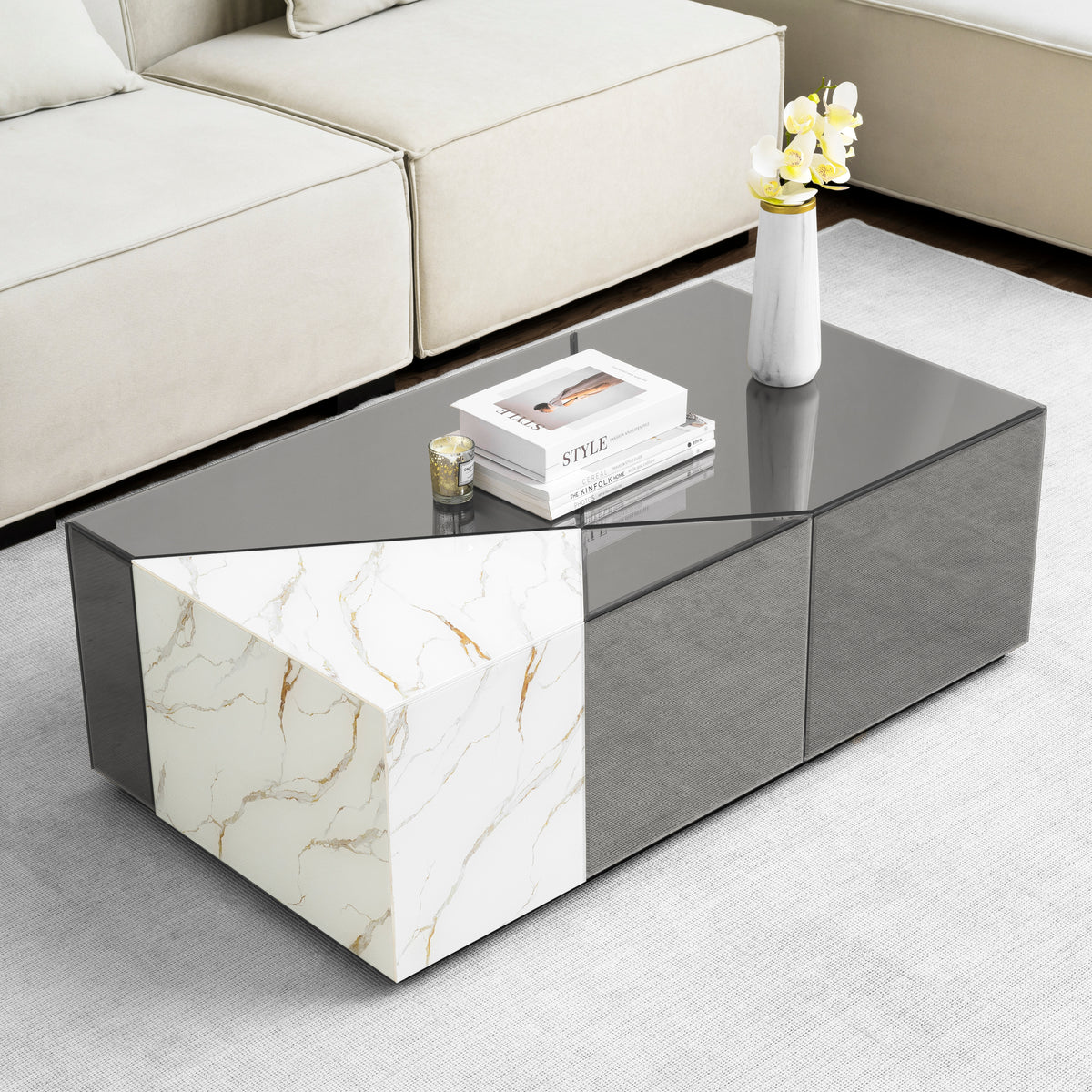 39.37''W Mirrored Modern Block Coffee Table