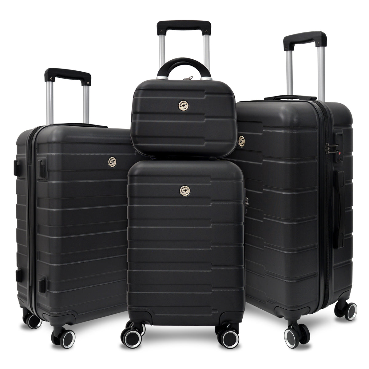 4 Piece Hard Shell Luggage Set,Carry on Suitcase with Spinner Wheels,Family Luggage Set,Black(12/20/24/28in)