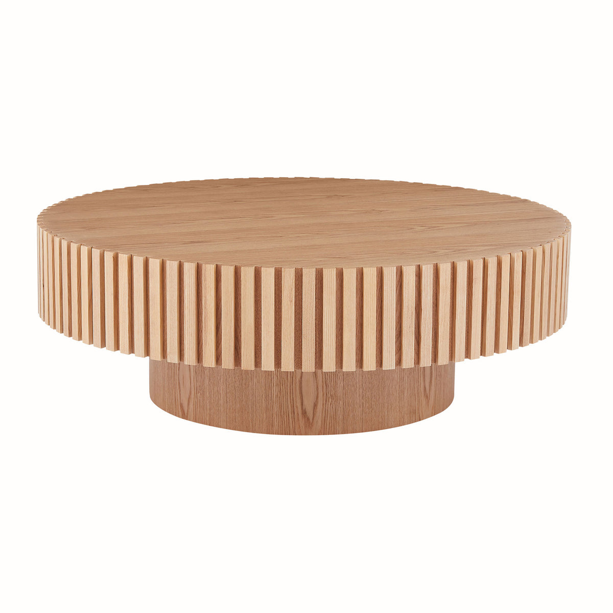 Natural Wood Coffee Table 39.37 MDF coffee table Modern Handcraft Drum Coffee Table Circle Coffee Table for Living Room,ASH