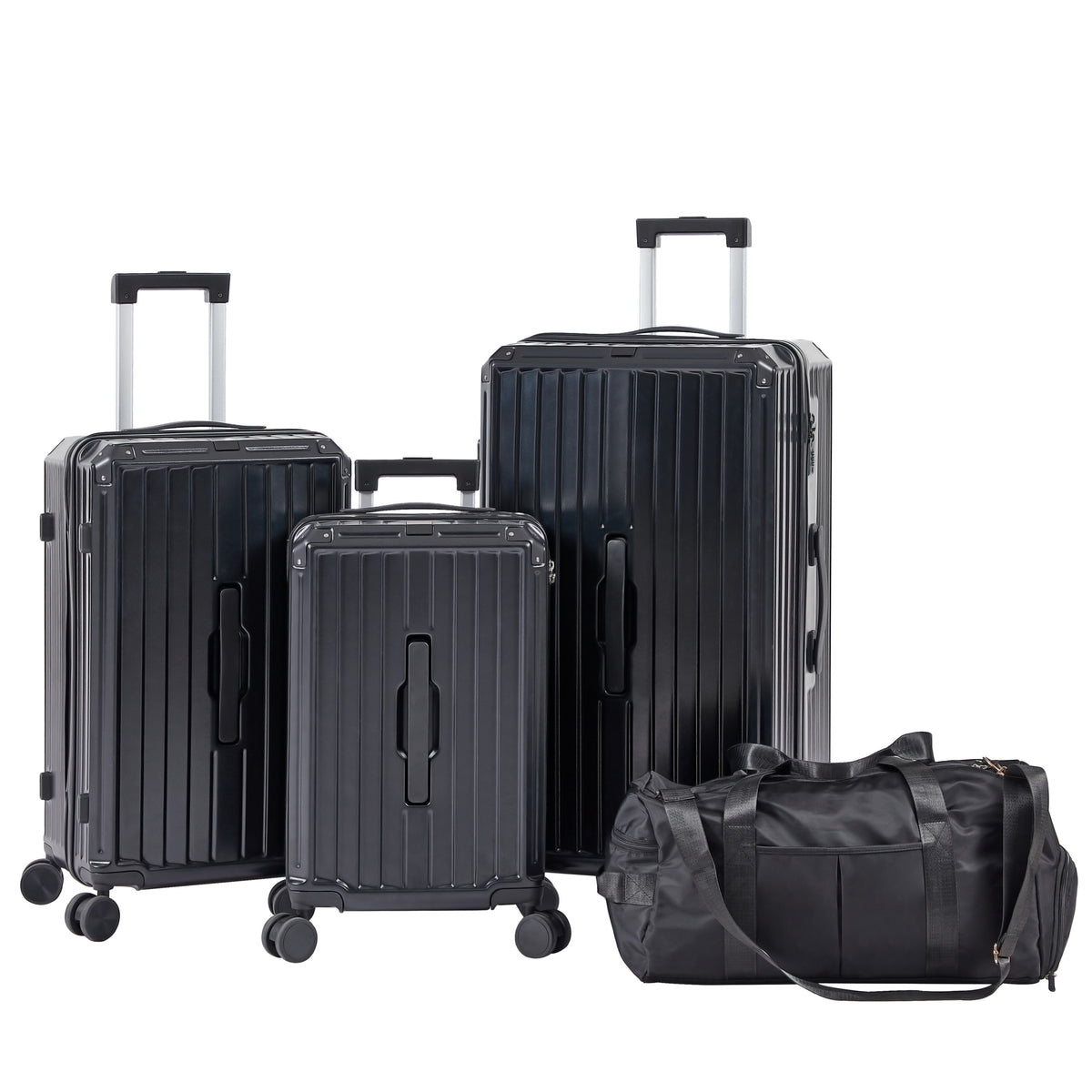 Luggage Set 4 pcs (20'/24'/29'/Travel Bag), PC+ABS Durable Lightweight Luggage with Collapsible Cup Holder, 360° Silent Spinner Wheels, TSA Lock, Black