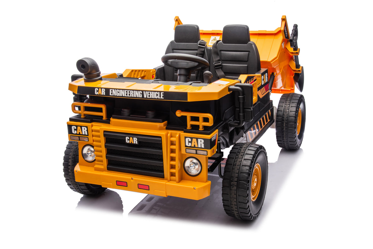Large-size12V7Ah Two Seater Ride on Dump Truck, 2WD 4-Wheel Ride on Toys for Big Kids with Remote Control, Toy Shovel, LED Lights & Music, Suspension Spring - Ages 3+