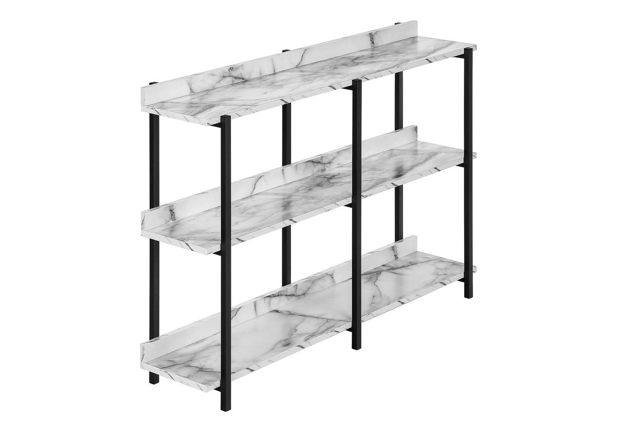 Accent Table, Console, Entryway, Narrow, Sofa, Living Room, Bedroom, White Marble Look Laminate, Black Metal, Contemporary, Modern