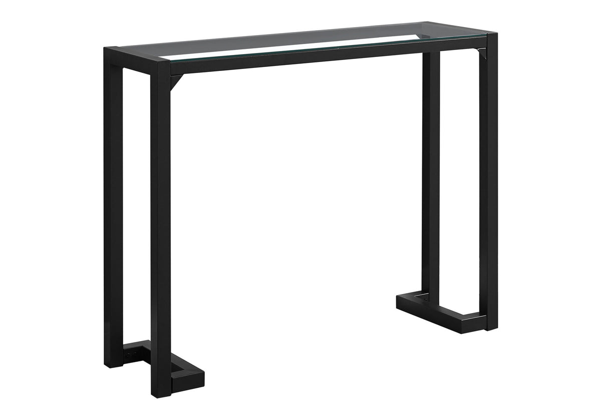 Accent Table, Console, Entryway, Narrow, Sofa, Living Room, Bedroom, Clear Tempered Glass, Black Metal, Contemporary, Modern