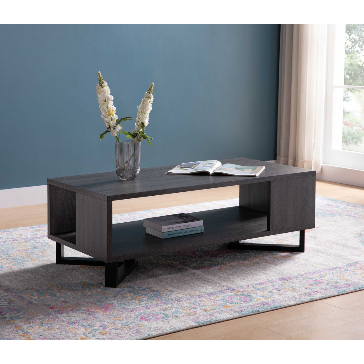 ID USA 223052CT Coffee Table Distressed Grey & Black