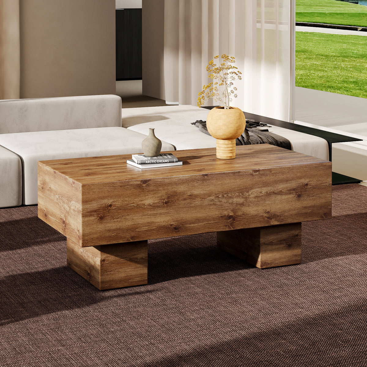 This modern rectangular coffee table features a stylish wood color, making it an ideal addition to any living room or apartment, and measures 43.3 'x 21.6' x 17.2 '.
