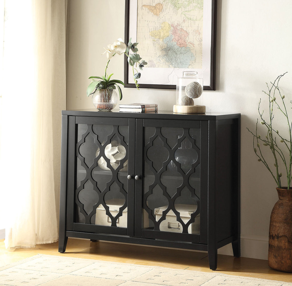 Ceara Black Finish Console Cabinet
