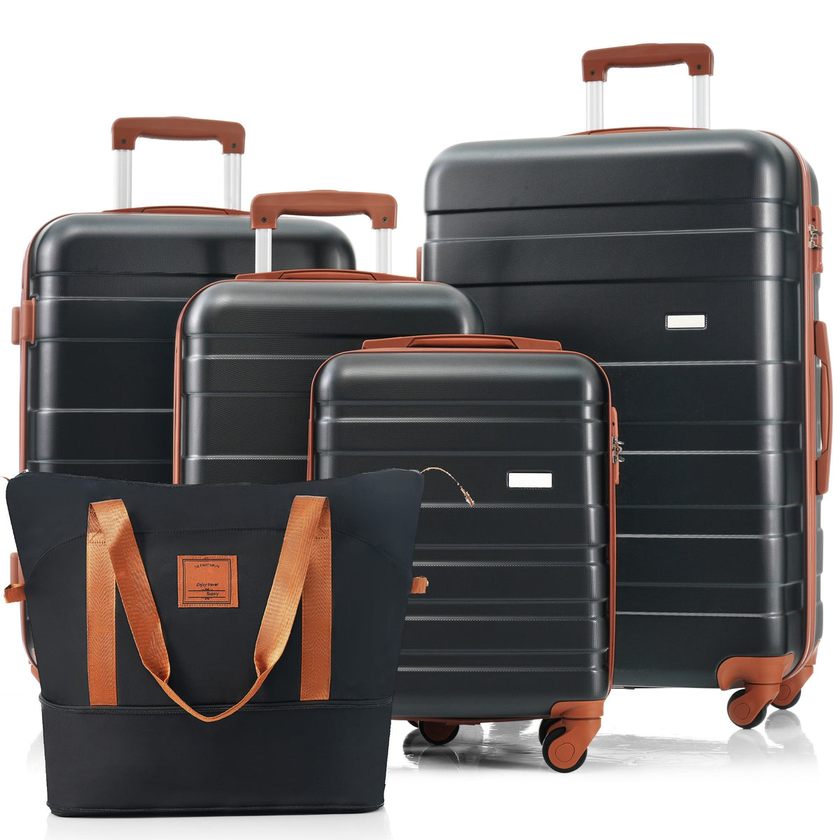 5-Piece Luggage Set with Expandable Travel Bag - Includes 16', 20', 24', 28' Suitcases with 360° Spinner Wheels and Adjustable Telescopic Handles, black and brown