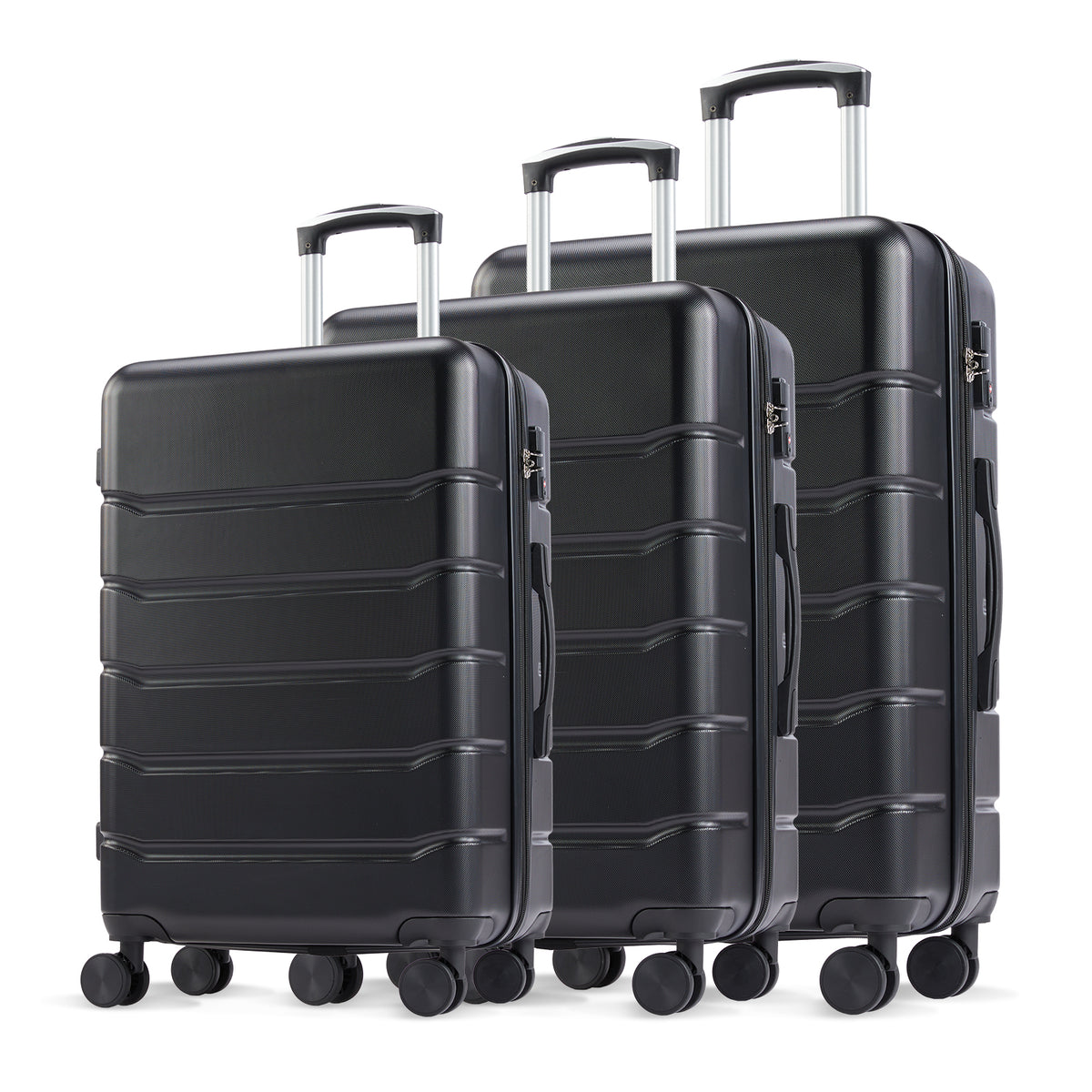 Hard sided expand suitcase with rotating wheels, TSA lock, retractable handle, black, 20'-28' 3-Pack
