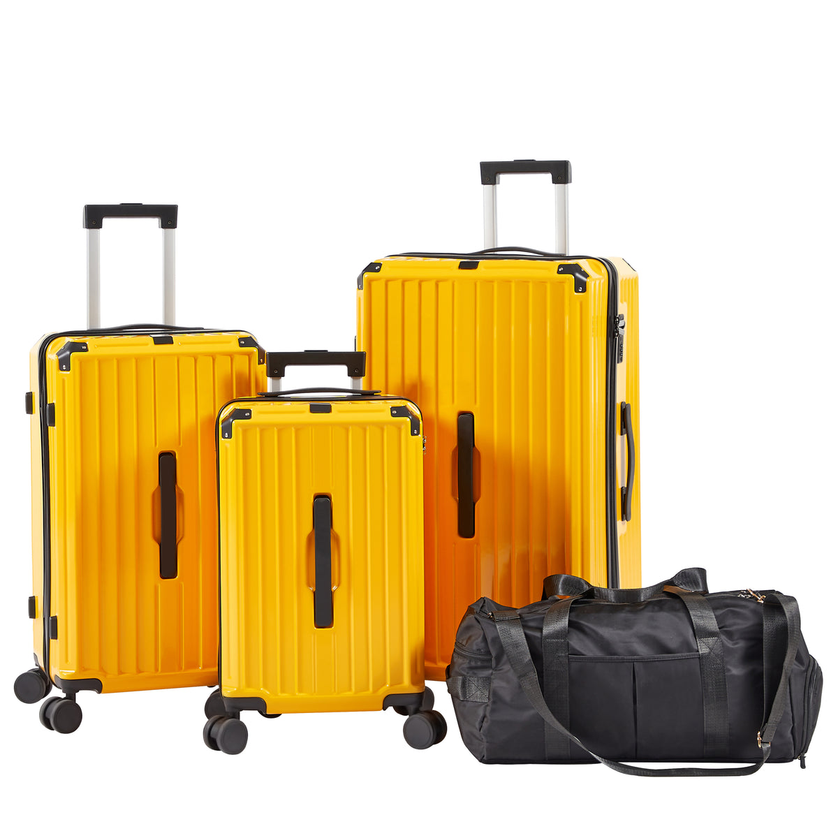 Luggage Set 4 pcs (20'/24'/29'/Travel Bag), PC+ABS Durable Lightweight Luggage with Collapsible Cup Holder, 360° Silent Spinner Wheels, TSA Lock, Yellow