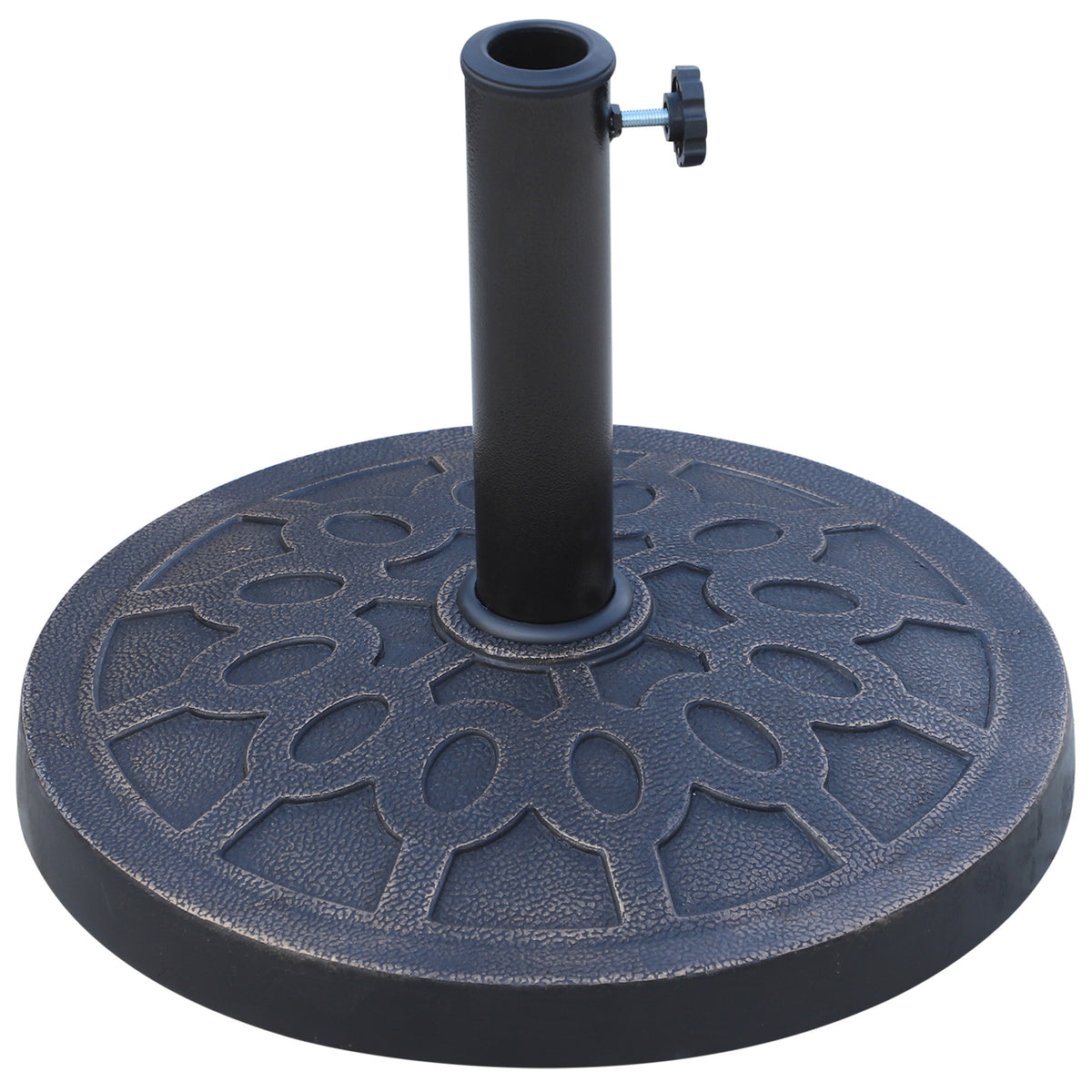 18' 26 lbs Round Resin Umbrella Base Stand Market Parasol Holder with Beautiful Decorative Pattern & Easy Setup, for Φ1.5', Φ1.89' Pole, for Lawn, Deck, Backyard, Garden, Bronze