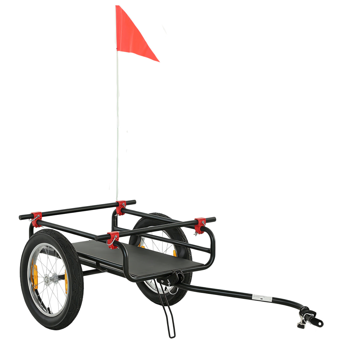Soozier 2-In-1 Bike Cargo Trailer & Wagon Cart, Multi-Use Bicycle Trailer with Quick Release 16' Pneumatic Wheels, Kickstand, Red Flag, Universal Hitch, Fits 22'-28' Bike Wheels, 132lbs Capacity