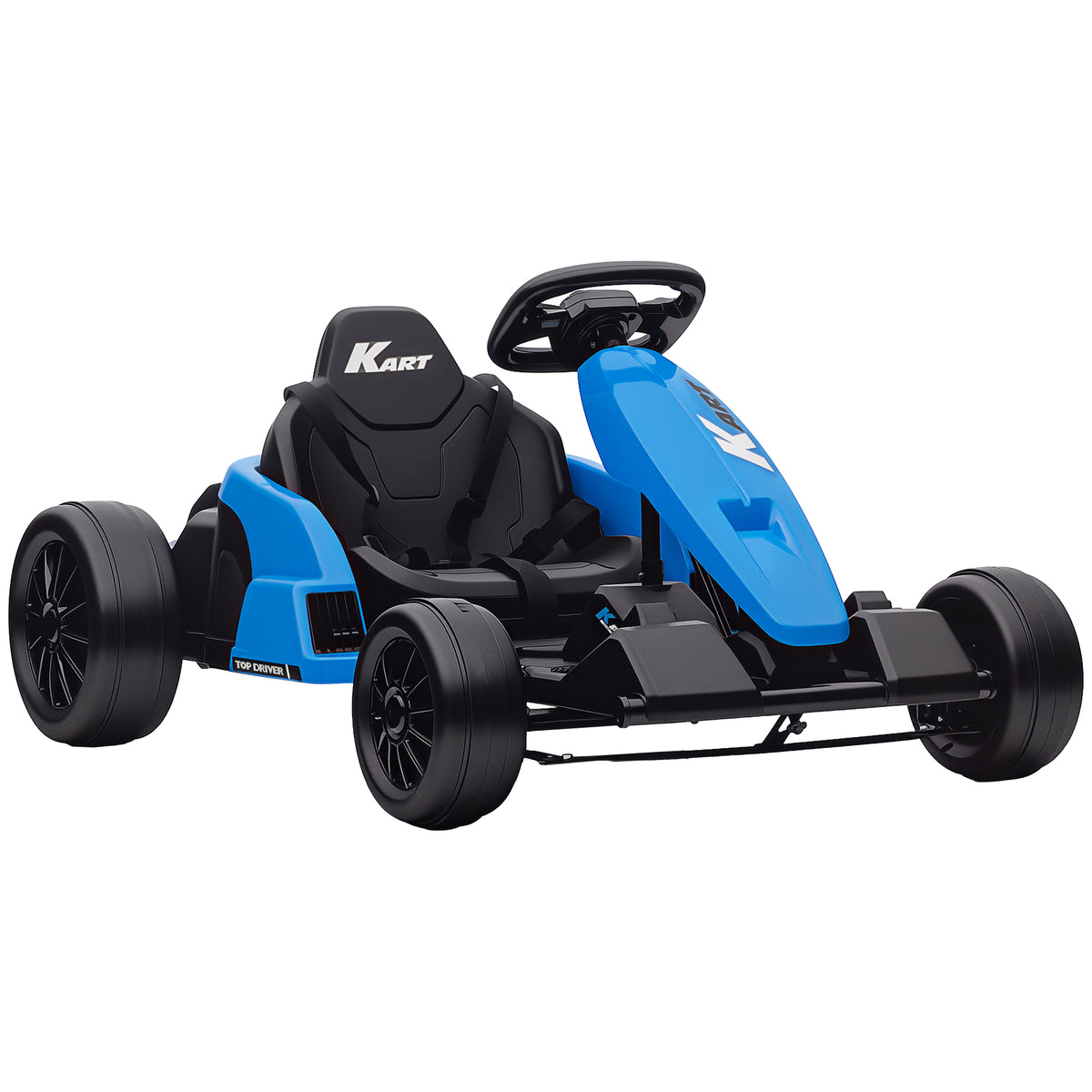 Qaba Electric Go Kart, 24V 9Ah Big Battery, Kids Drift Kart with Dual 150W Motors, Adjustable Seat & 11.2MPH High Speed, Slow Start, 5-Point Safety Belt, for 6-12 Years, Blue