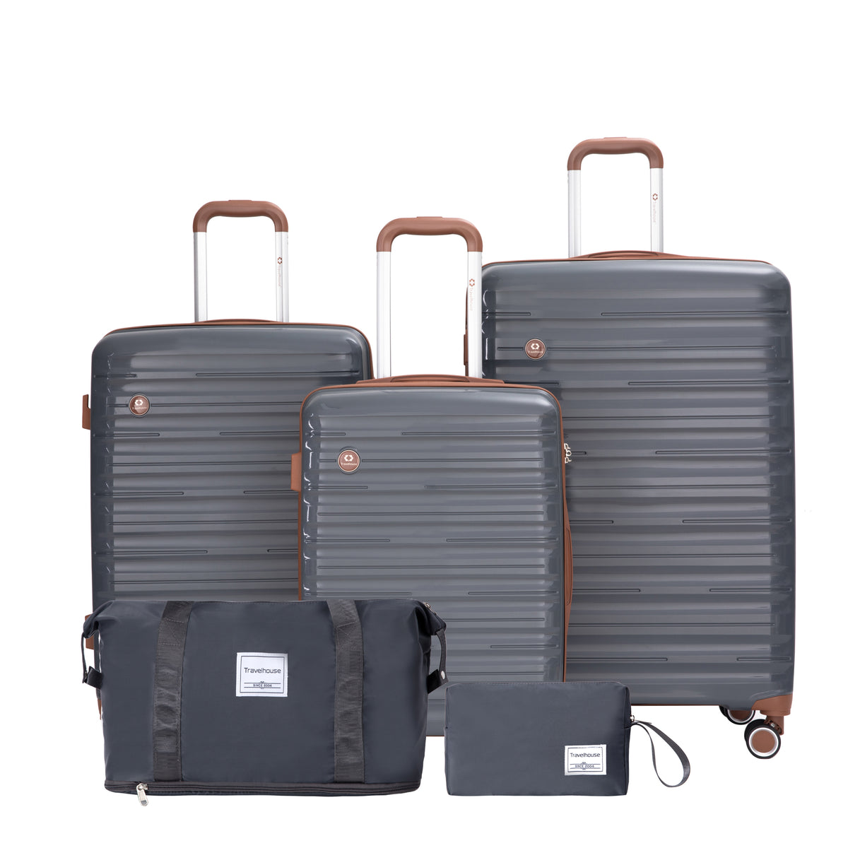 5-Piece Set (20'24'28 +a travel bag and a toiletry bag) ,PP Hardshell Carry on Luggage Set with TSA Lock Carry On Suitcase Luggage  Durable Suitcase  Color DARK GREY