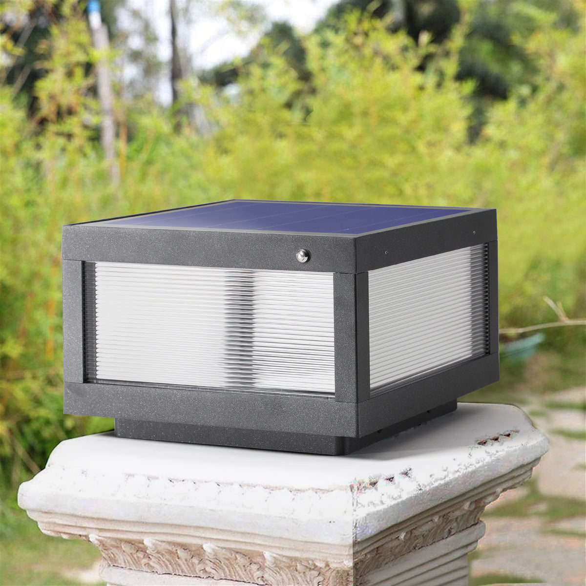 12' Black Solar Powered LED Post Cap Light, Modern Outdoor LED Fence Light for Pathways, Decks, and Patios (1-Pack)