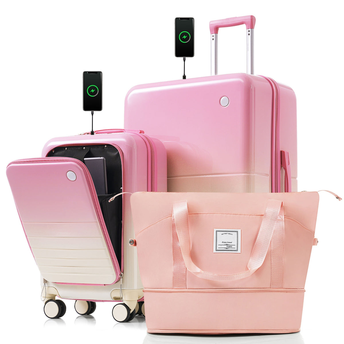 3-Piece Luggage Set with 20' Front-Opening Carry-On, 28'  Suitcase, and Expandable Travel Bag, pink