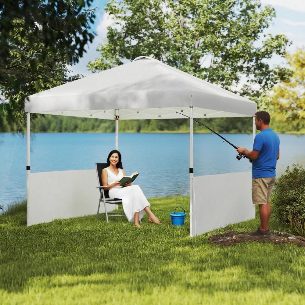 10x 10 ft party tent Pop Up Canopy Tent with 2 Half Sidewalls with Wheeled Carry Bag, White
