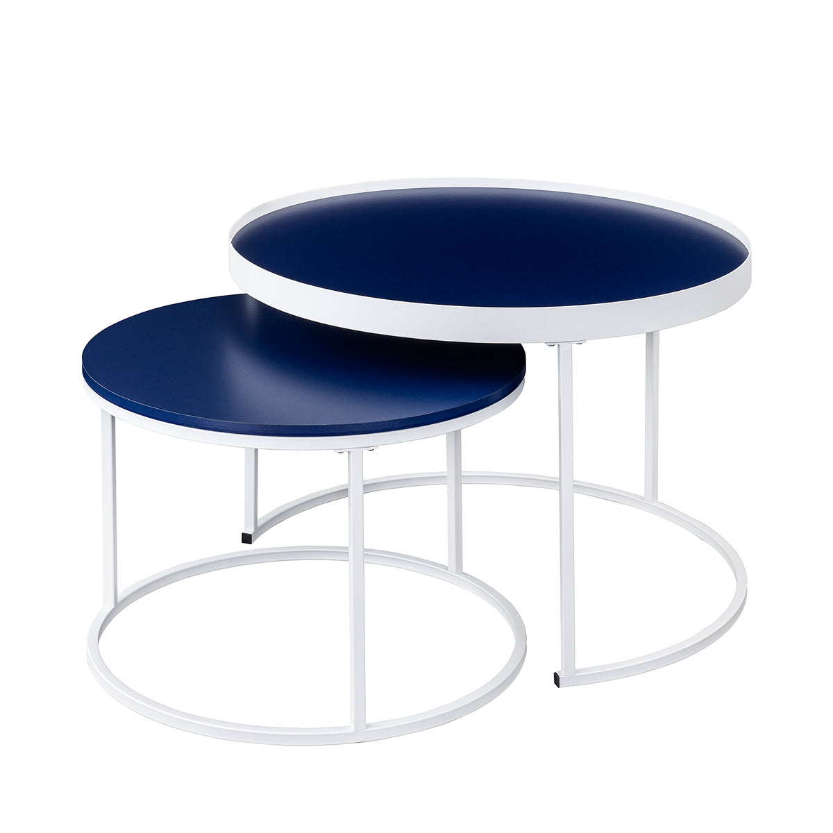 Contemporary Gallery-Top Round Nesting Coffee Table Set – Blue