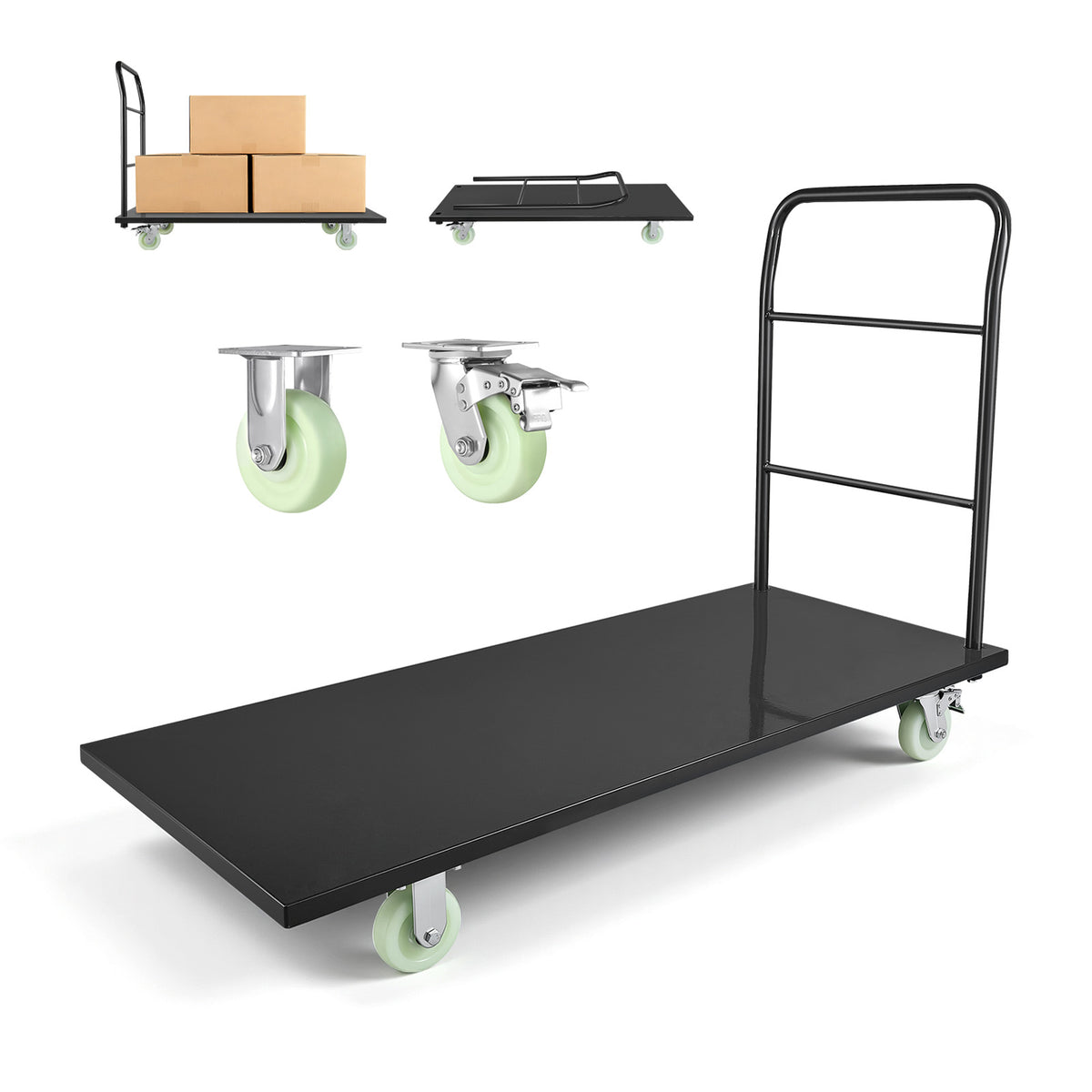 Heavy Duty Platform Truck, 2000 lbs Capacity, Industrial Steel Flatbed Cart with Swivel Wheels and Handle, Platform Hand Push Truck Dolly, Easy Storage, for Luggage Moving, 60 x 27.6 x 42.9 in