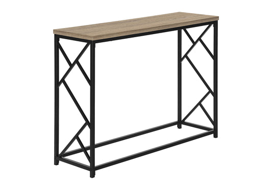 Accent Table, Console, Entryway, Narrow, Sofa, Living Room, Bedroom, Brown Laminate, Black Metal, Contemporary, Modern