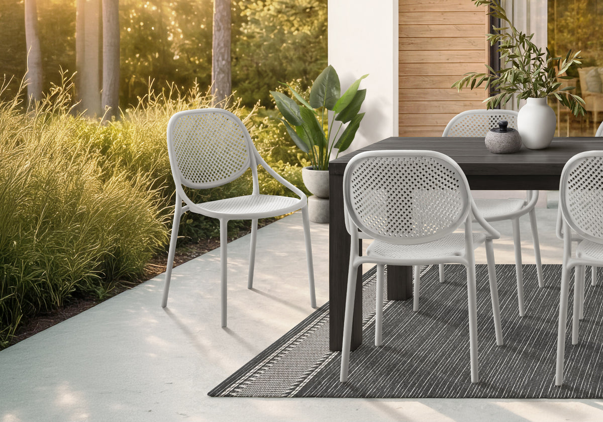 Outdoor Chair, 32'h, Stacking Dining Armchair, Patio Chairs, Set Of 4, Light Grey, Contemporary, Modern