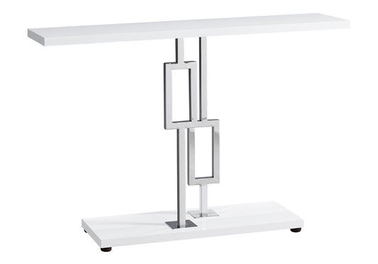 Accent Table, Console, Entryway, Narrow, Sofa, Living Room, Bedroom, Glossy White Laminate, Chrome Metal, Contemporary, Modern