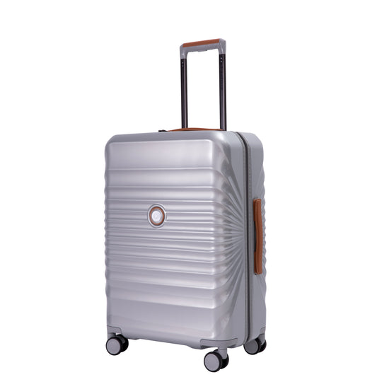 24' Luggage Lightweight Suitcase TSA Lock USB port   Luggage  Wheel lock Artificial leather Top handle Spinner Wheels SILVER