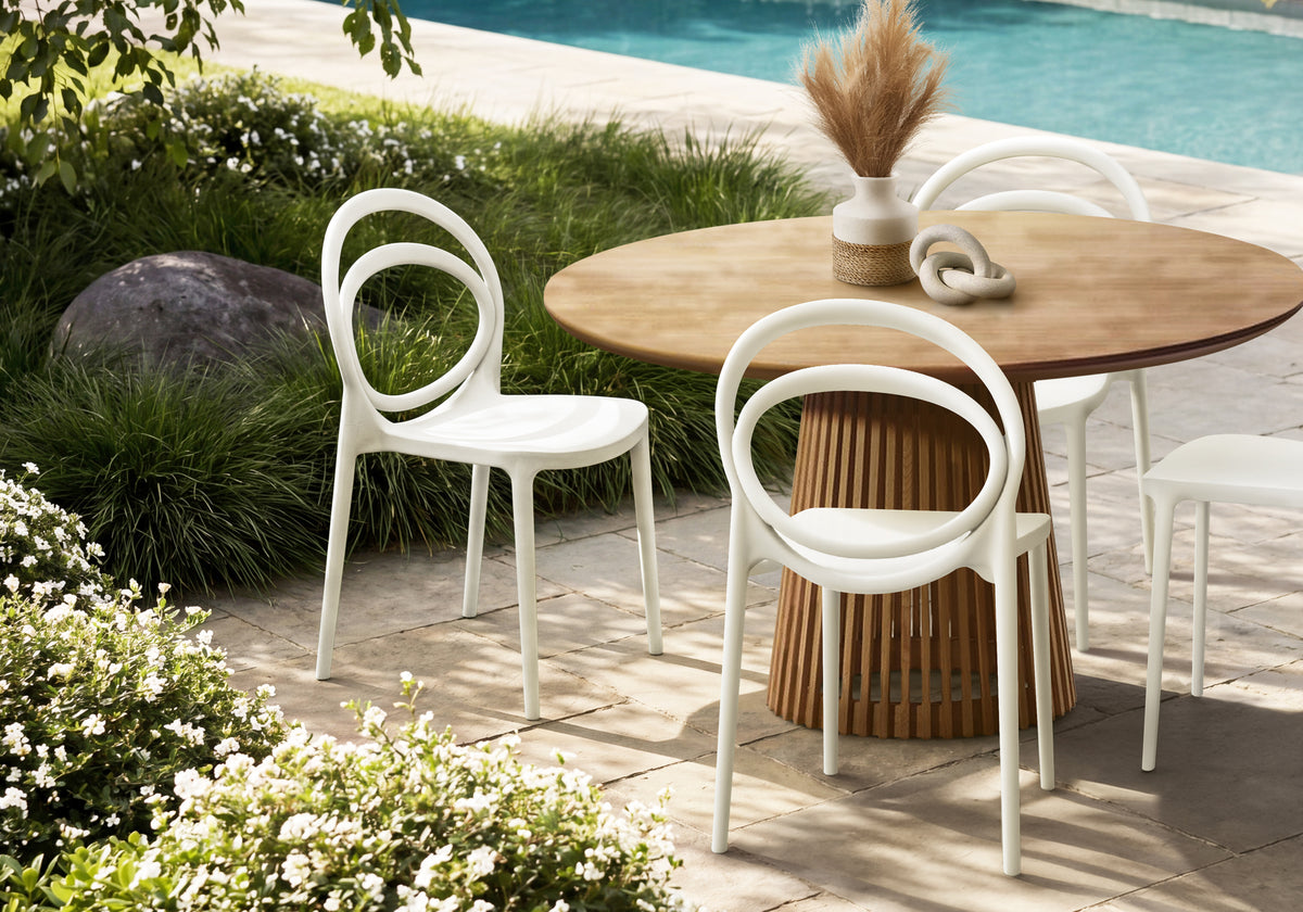 Outdoor Chair, 32'h, Stacking Dining Chair, Patio Chairs, Set Of 4, White, Contemporary, Modern