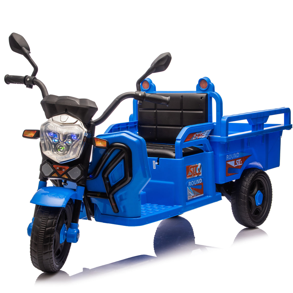Blue 12V Kids Electric 3-Wheel Cargo Truck with LED Lights & Music, Anti-Slip Wheels, Long Battery Life, Extra Wide Seat, Large Storage Space, Stable Ride for Toddlers Age 3-6